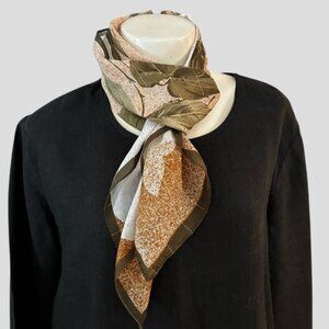 Gim Renoir Paris Beige With Green Leave Gold Thread Square Scarf
